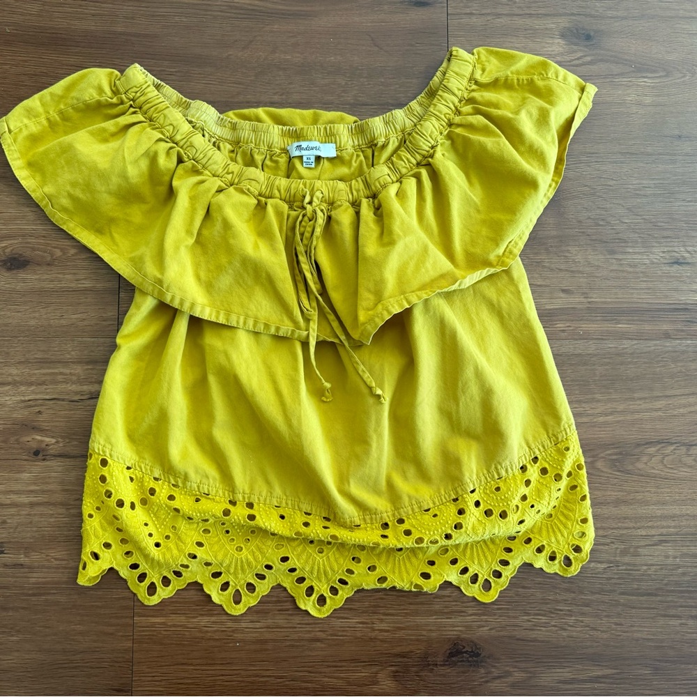 Madewell Yellow XS Off the Shoulder Eyelet Summer Top